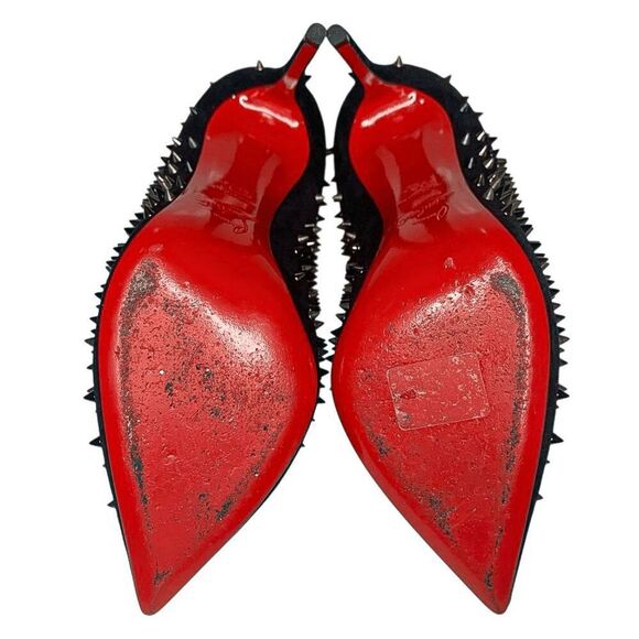 Christian Louboutin Escarpic 100 Pumps Black Suede Spiked Heels Size 37.5 Shoes - Picture 10 of 11